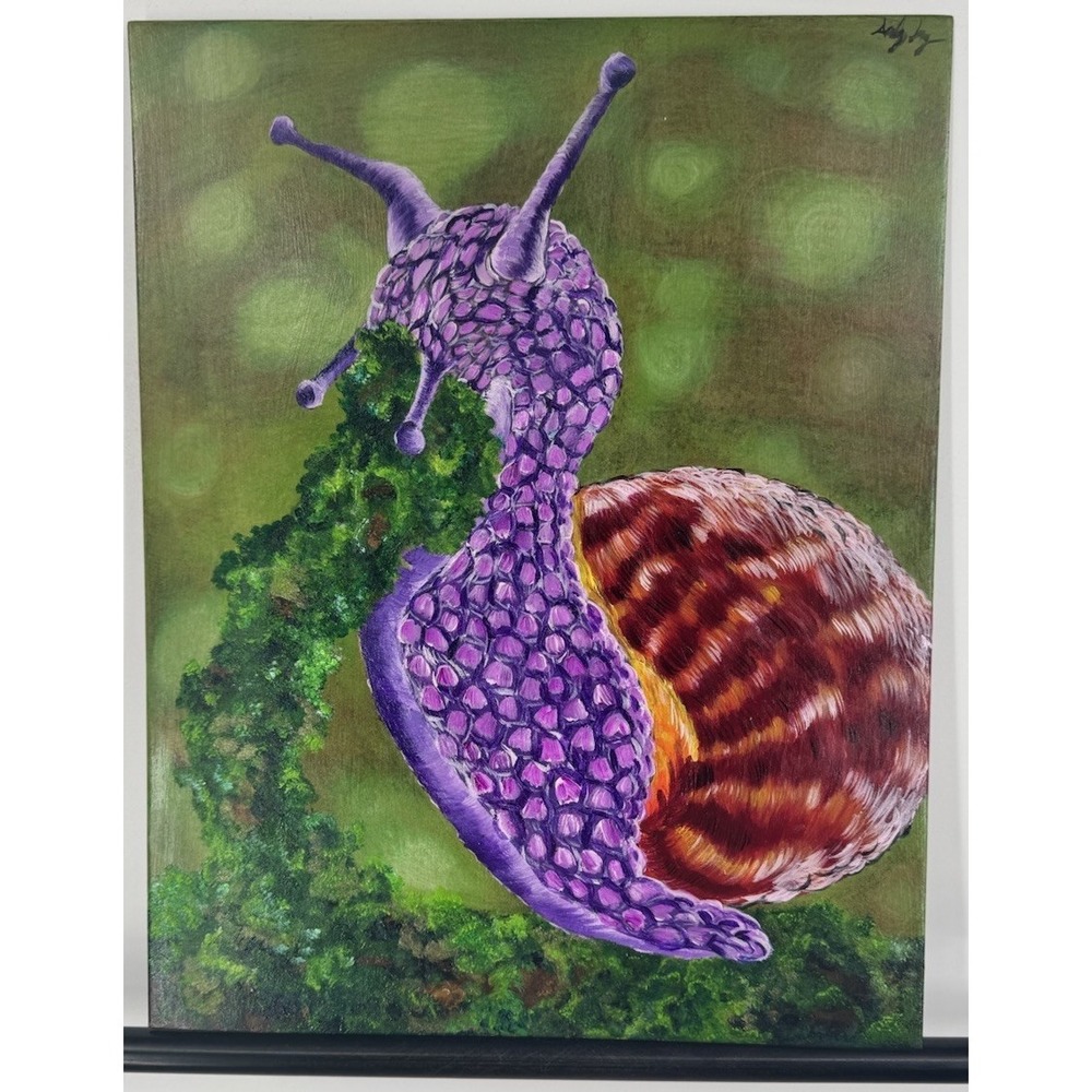 Original Acrylic Snail Painting Whimsical‎ Purple Snail Forest By Ashley Leary